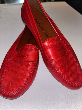 Robert Zur Women's Petra Red Woven Leather Driving Shoe NWOT New No Box sz 7.5